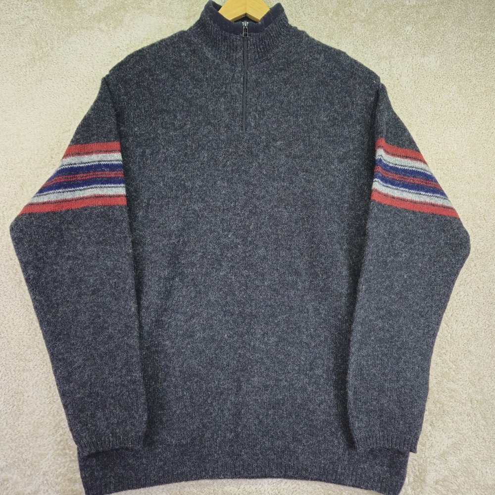 Vintage Eddie Bauer 100% Wool Quarter Zip Sweater Mens XL Tall Charcoal Gray